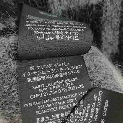 Saint Laurent Paris Logo Fringe Scarf Wool Mohair Alpaca Black Gray