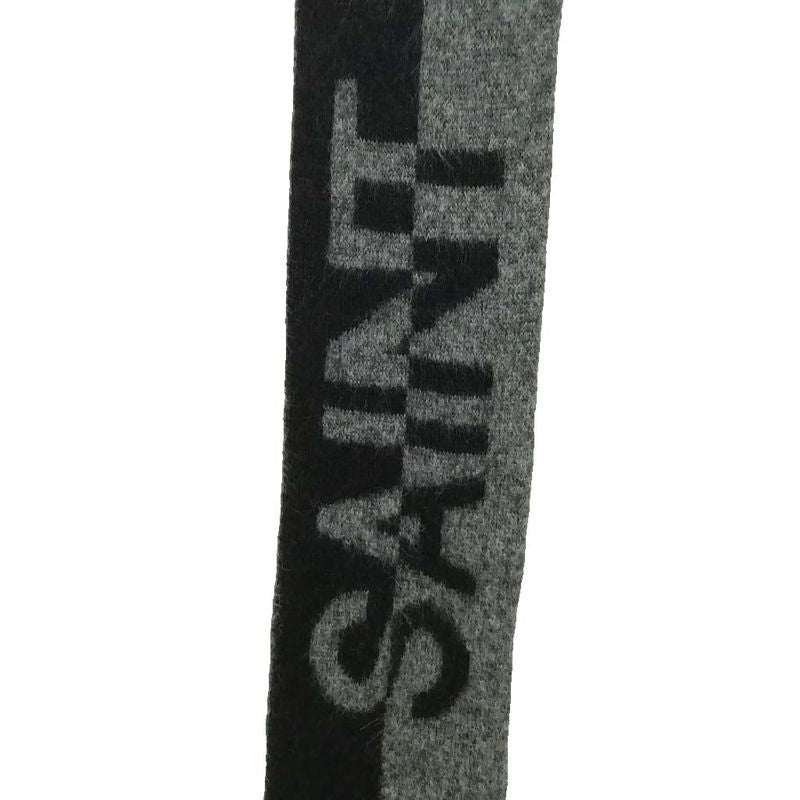 Saint Laurent Paris Logo Fringe Scarf Wool Mohair Alpaca Black Gray