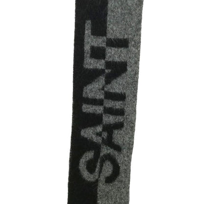 Saint Laurent Paris Logo Fringe Scarf Wool Mohair Alpaca Black Gray