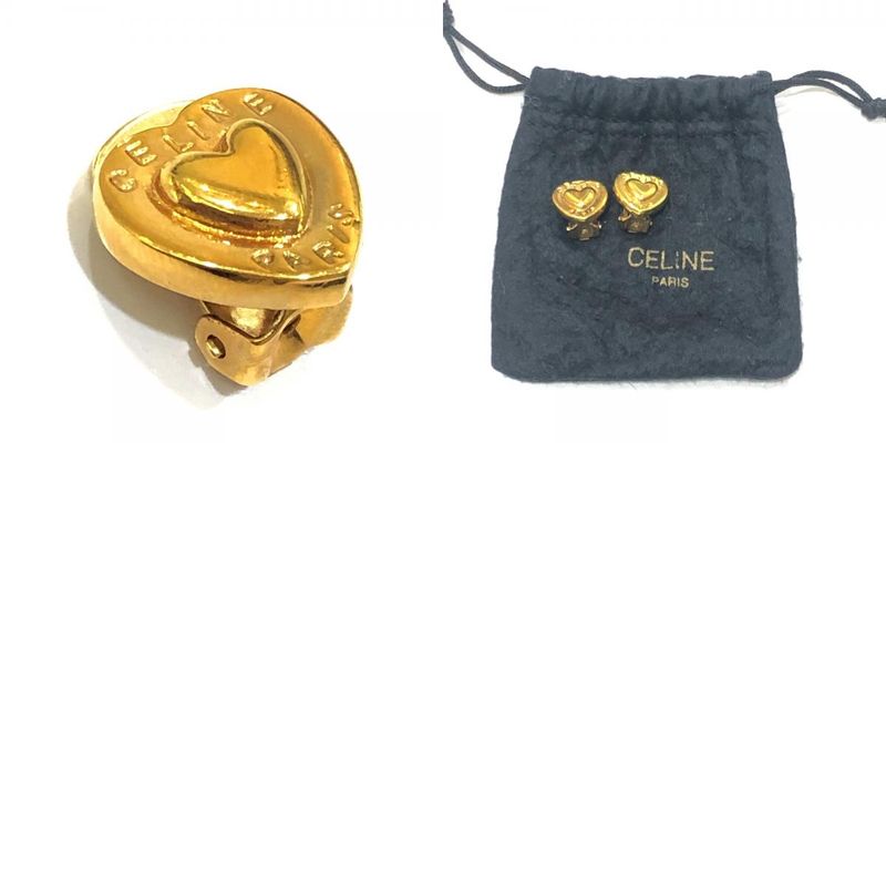 Celine Earrings Logo Metal Gold