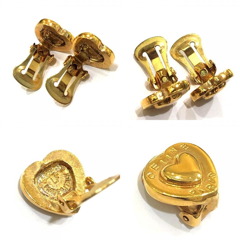 Celine Earrings Logo Metal Gold