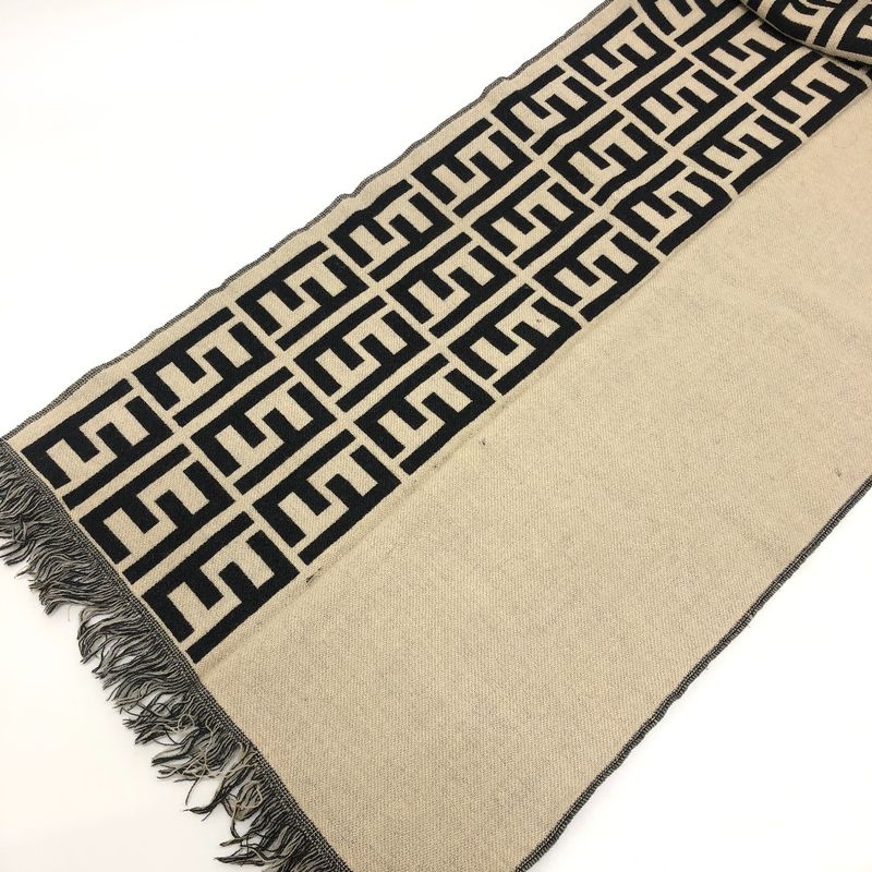 Fendi Scarf Zucca Pattern Wool Black Beige