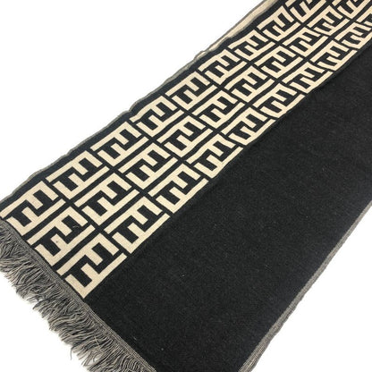 Fendi Scarf Zucca Pattern Wool Black Beige