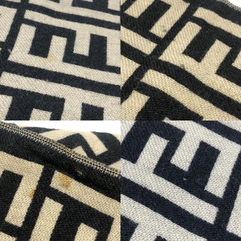 Fendi Scarf Zucca Pattern Wool Black Beige