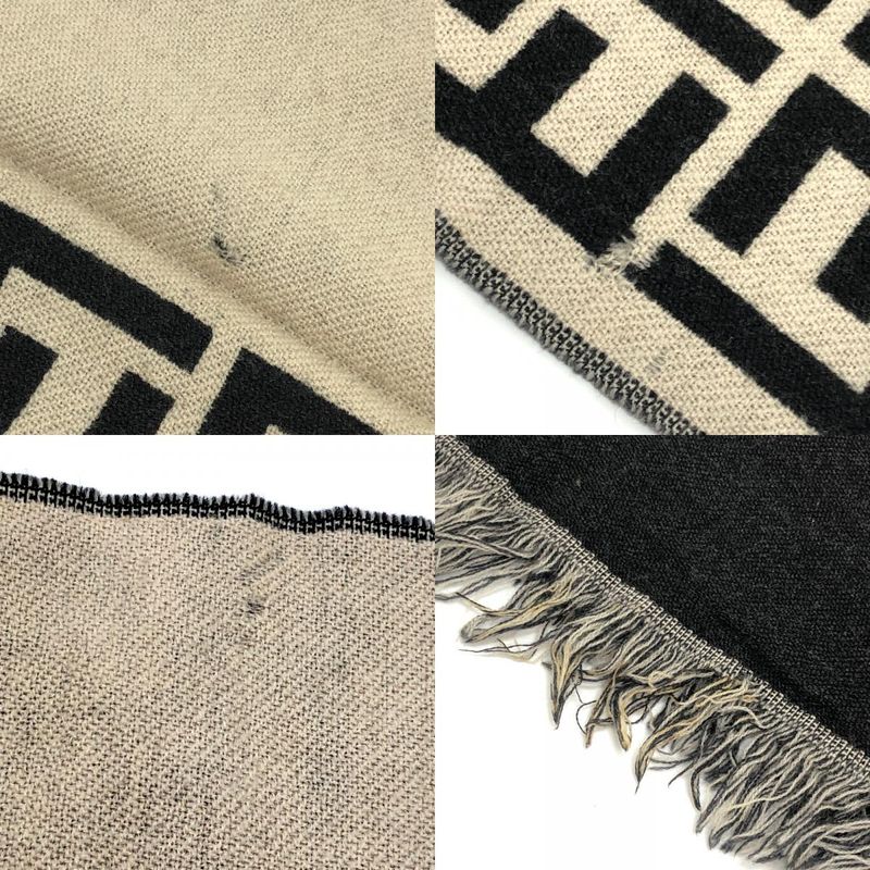 Fendi Scarf Zucca Pattern Wool Black Beige