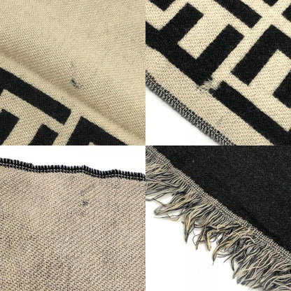 Fendi Scarf Zucca Pattern Wool Black Beige