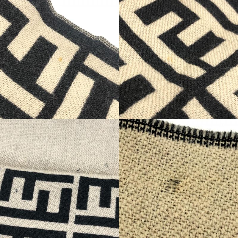 Fendi Scarf Zucca Pattern Wool Black Beige