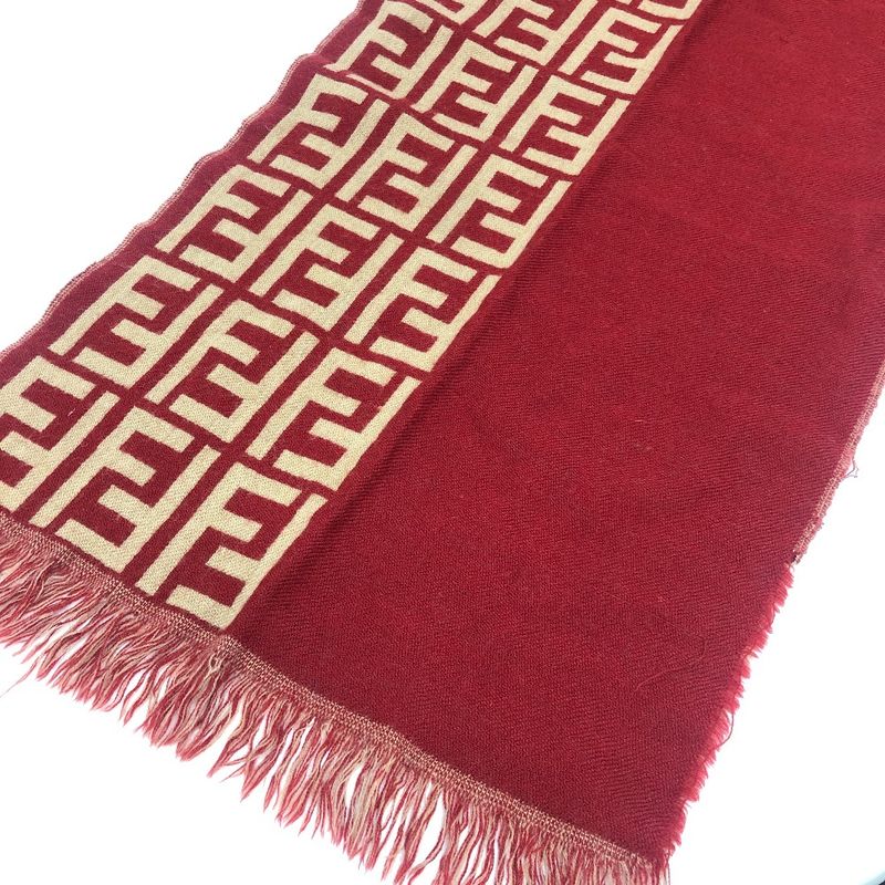 Fendi Scarf Zucca Pattern Wool Red Brown