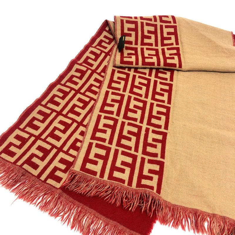Fendi Scarf Zucca Pattern Wool Red Brown