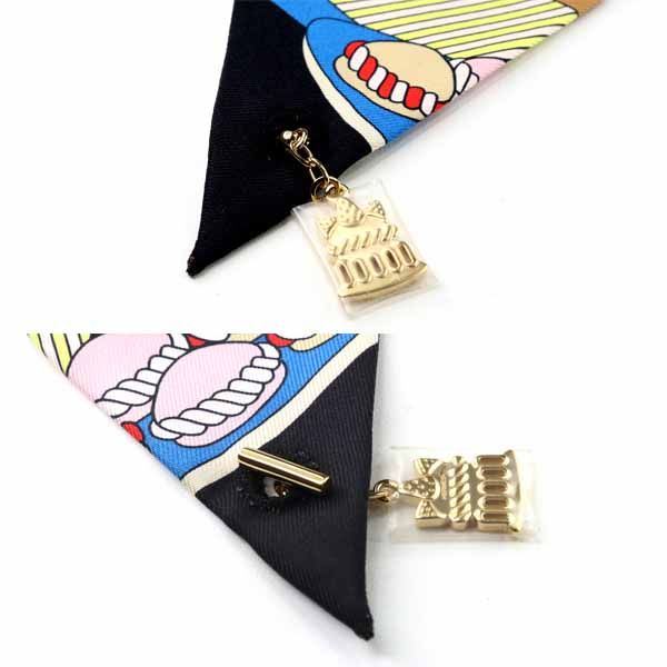 Hermes Twilly Charm la Patisserie Francaise Silk 02 Noir Black Blanc Blue