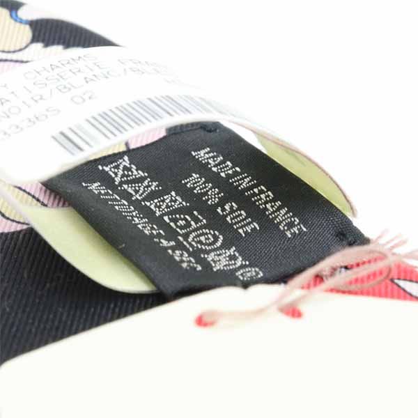Hermes Twilly Charm la Patisserie Francaise Silk 02 Noir Black Blanc Blue
