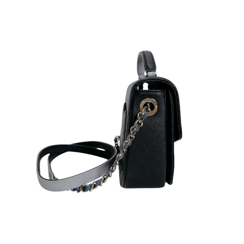 Chanel Caviar Leather Chain Shoulder Bag CC Logo Black
