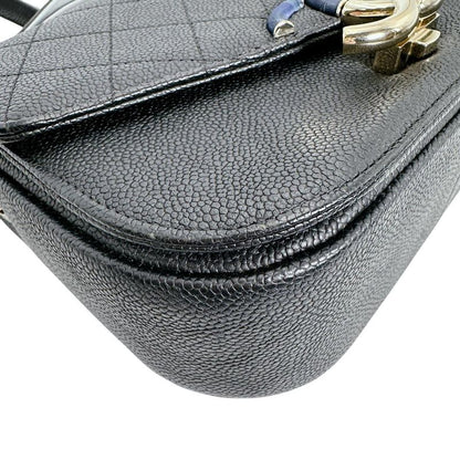 Chanel Caviar Leather Chain Shoulder Bag CC Logo Black