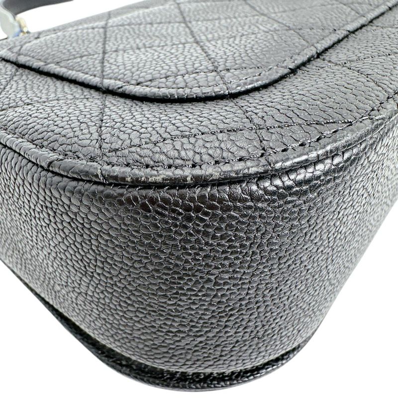 Chanel Caviar Leather Chain Shoulder Bag CC Logo Black