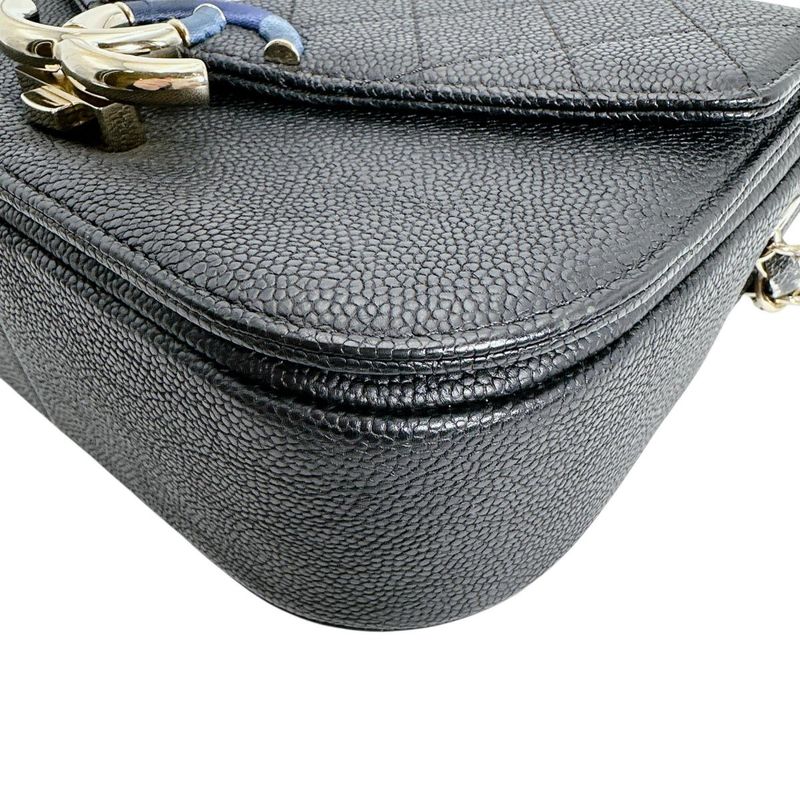 Chanel Caviar Leather Chain Shoulder Bag CC Logo Black