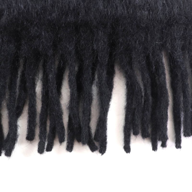 Loewe Mohair Wool Blend Leather Fringe Scarf with Anagram Patch