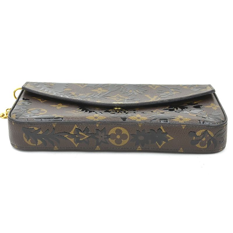 Louis Vuitton Chain Wallet Shoulder Bag Monogram Blossom Pochette Felicity Brown Black
