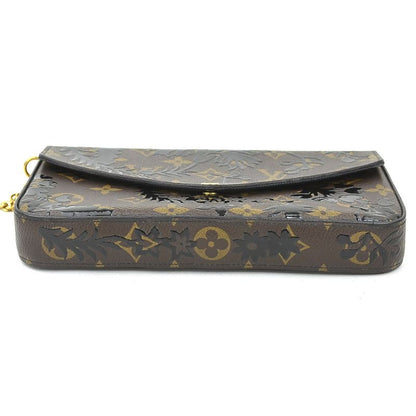 Louis Vuitton Chain Wallet Shoulder Bag Monogram Blossom Pochette Felicity Brown Black