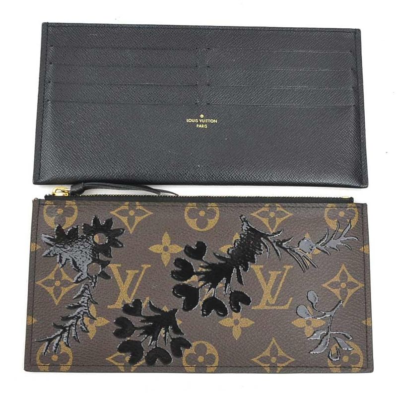 Louis Vuitton Chain Wallet Shoulder Bag Monogram Blossom Pochette Felicity Brown Black