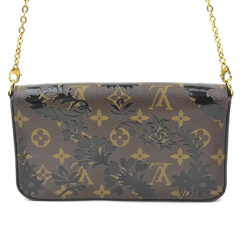 Louis Vuitton Chain Wallet Shoulder Bag Monogram Blossom Pochette Felicity Brown Black
