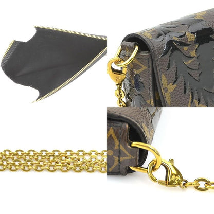 Louis Vuitton Chain Wallet Shoulder Bag Monogram Blossom Pochette Felicity Brown Black