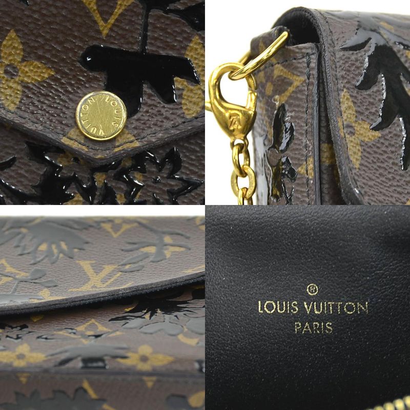 Louis Vuitton Chain Wallet Shoulder Bag Monogram Blossom Pochette Felicity Brown Black