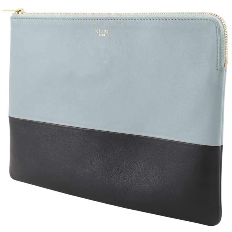 Celine Clutch Bicolor Calf Light Blue Black Pouch