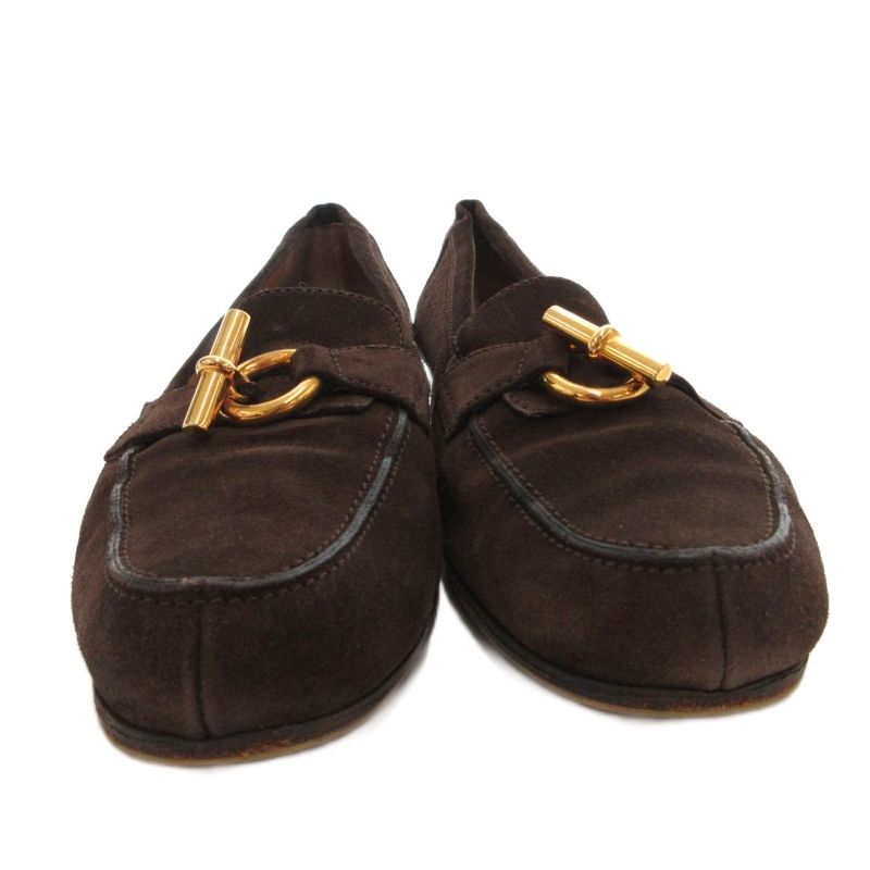 Hermes Chaine D'ancre Loafer Moccasin Shoes Suede 38.5 Brown