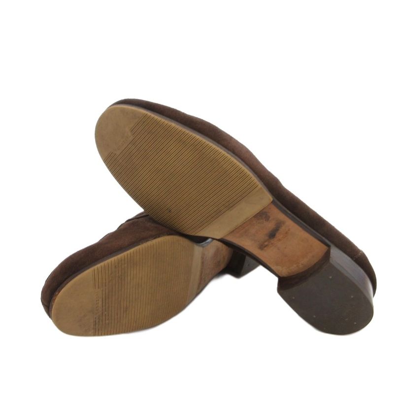 Hermes Chaine D'ancre Loafer Moccasin Shoes Suede 38.5 Brown