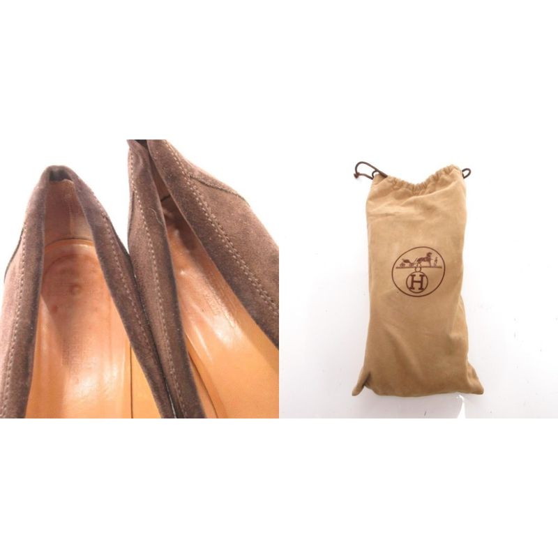 Hermes Chaine D'ancre Loafer Moccasin Shoes Suede 38.5 Brown