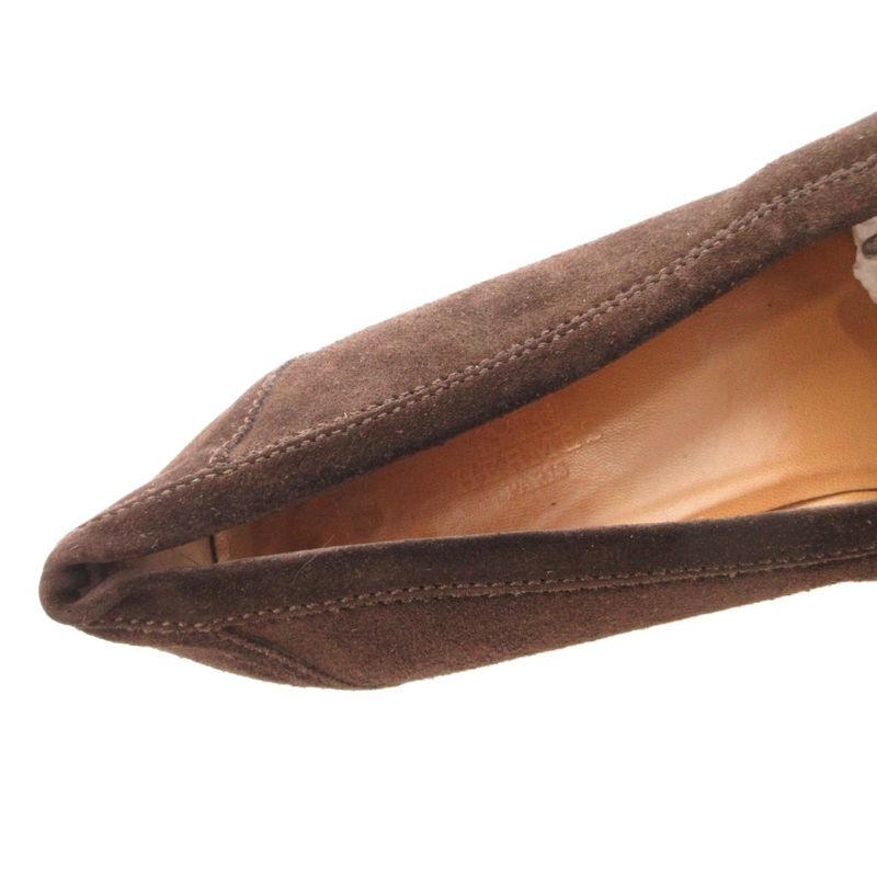 Hermes Chaine D'ancre Loafer Moccasin Shoes Suede 38.5 Brown