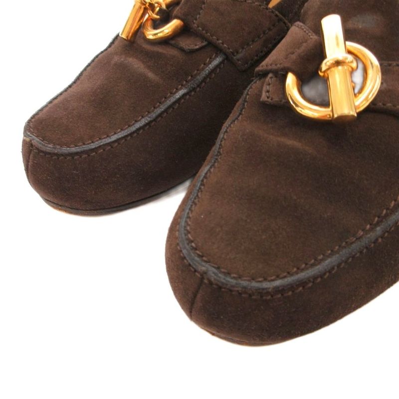 Hermes Chaine D'ancre Loafer Moccasin Shoes Suede 38.5 Brown