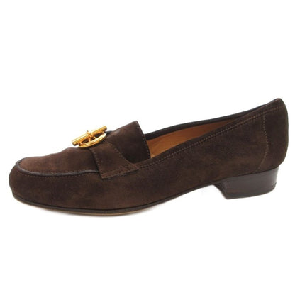 Hermes Chaine D'ancre Loafer Moccasin Shoes Suede 38.5 Brown