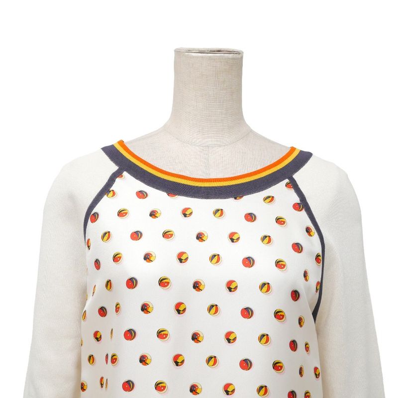 Hermes Jeu de Billes Marble Game Dress 34 Twill Rene Knit Contrast White Multicolor