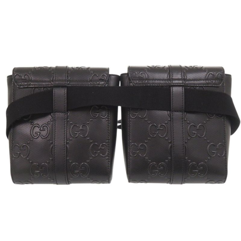 Gucci Wpouch GG Embossed Leather Black Belt Bag