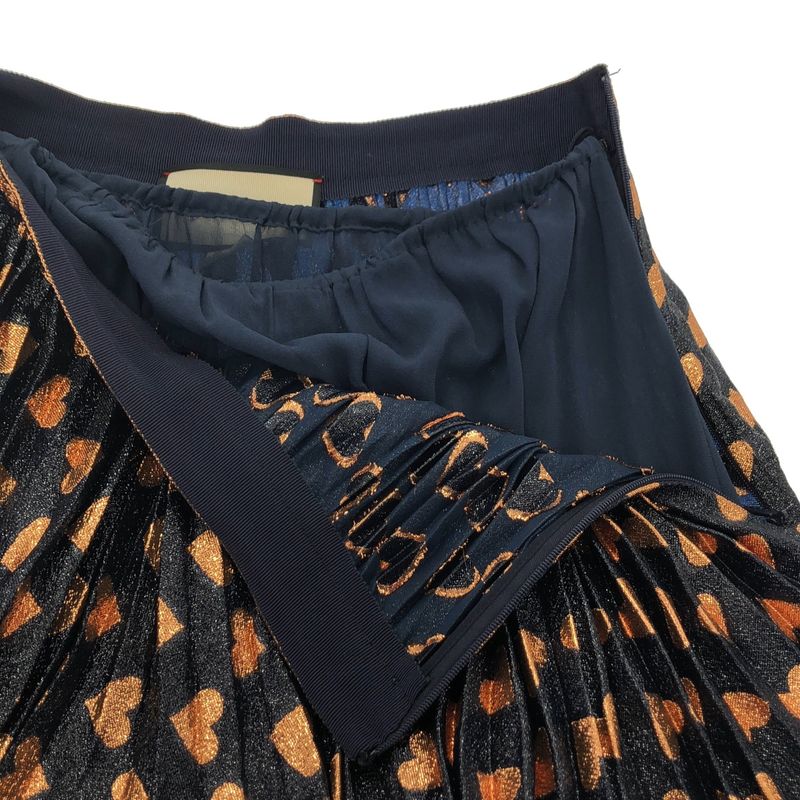 Gucci Heart Pattern Pleated Skirt Navy Gold 40 Navygold