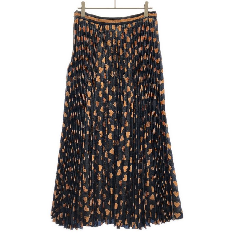 Gucci Heart Pattern Pleated Skirt Navy Gold 40 Navygold