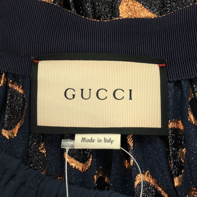 Gucci Heart Pattern Pleated Skirt Navy Gold 40 Navygold