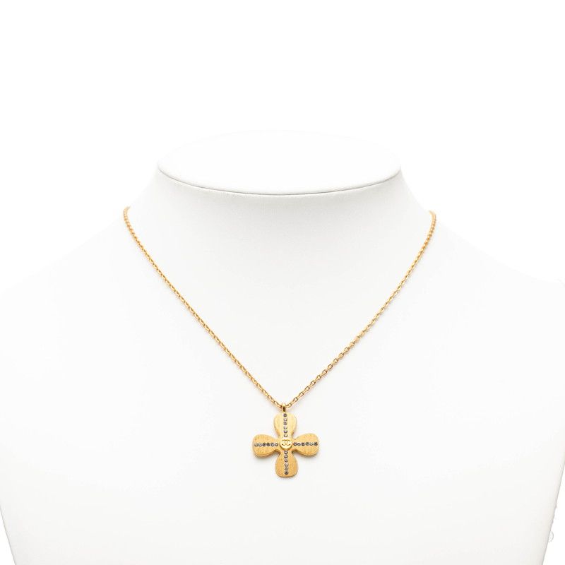 Chanel Clover Motif CC Logo Gold Plated Necklace