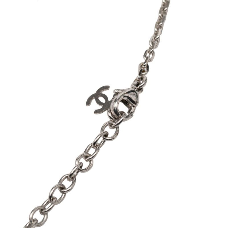 Chanel CC Logo Silver Clear Metal Plastic Necklace