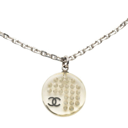 Chanel CC Logo Silver Clear Metal Plastic Necklace