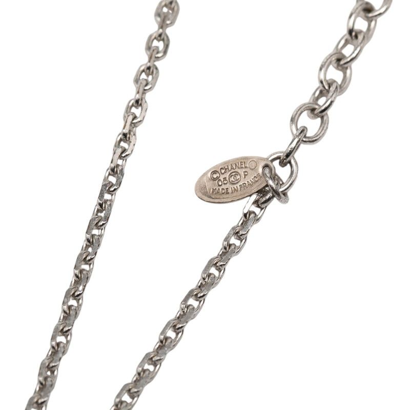 Chanel CC Logo Silver Clear Metal Plastic Necklace