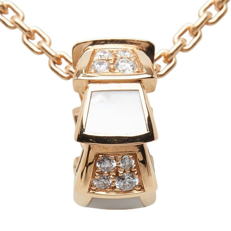 Bvlgari Serpenti Pink Gold Diamond Mother of Pearl Necklace