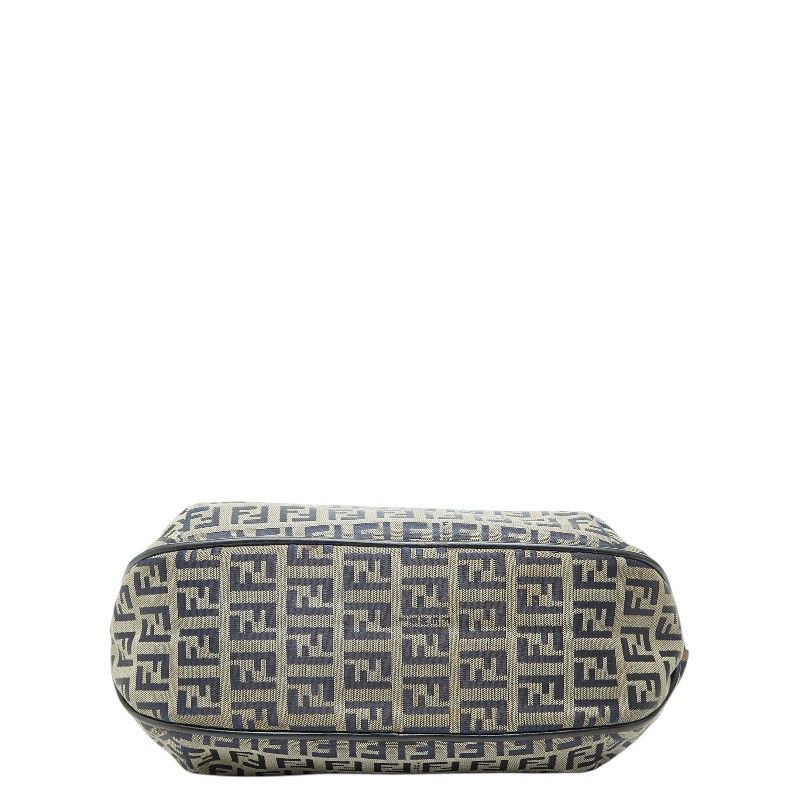 Fendi Zucchino Tote Shoulder Bag Navy Gray Canvas Leather