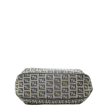 Fendi Zucchino Tote Shoulder Bag Navy Gray Canvas Leather
