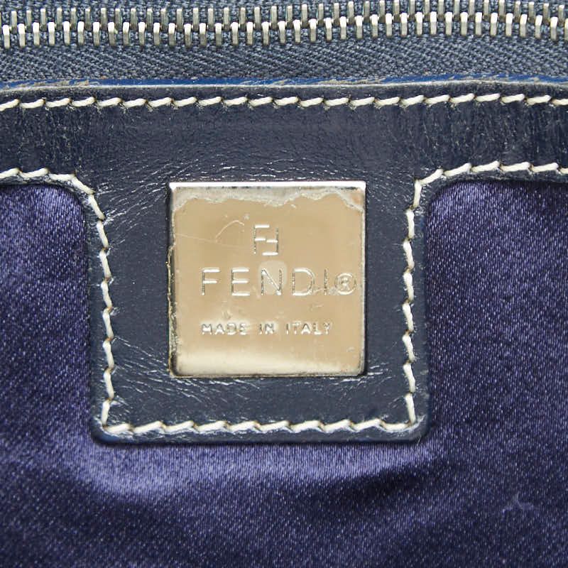 Fendi Zucchino Tote Shoulder Bag Navy Gray Canvas Leather