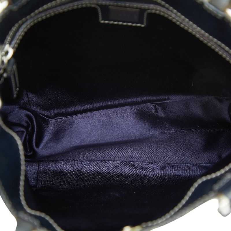 Fendi Zucchino Tote Shoulder Bag Navy Gray Canvas Leather