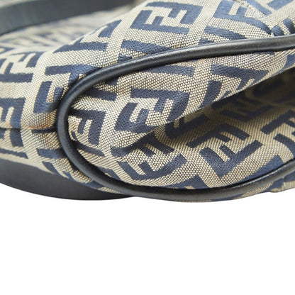 Fendi Zucchino Tote Shoulder Bag Navy Gray Canvas Leather