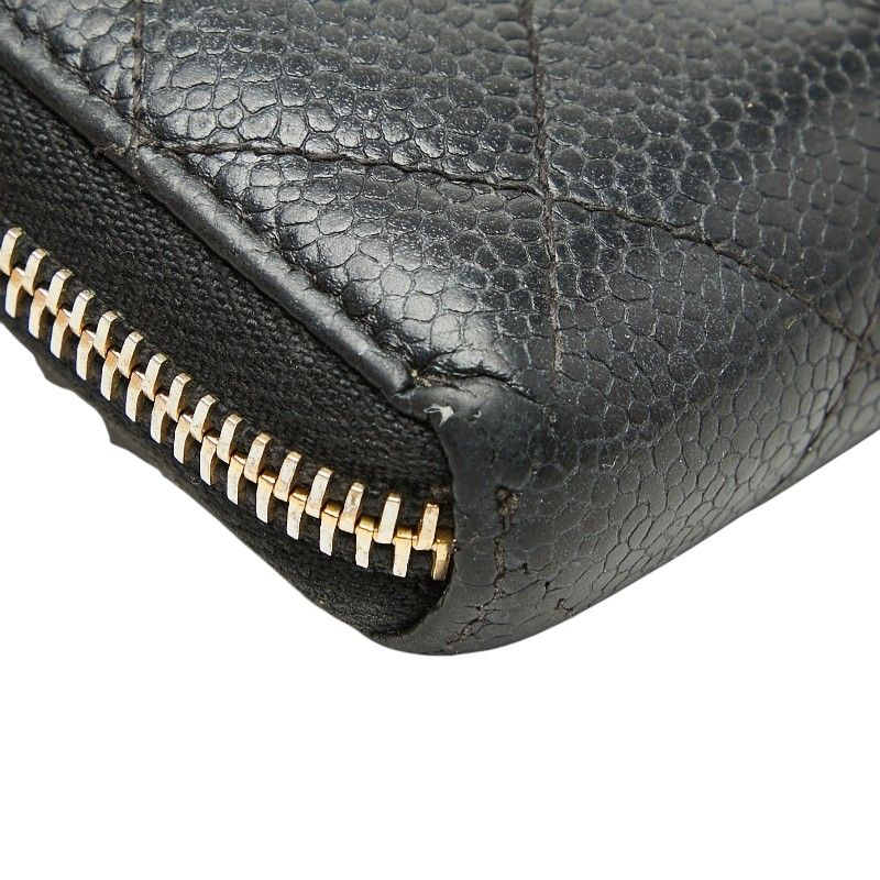 Chanel CC Logo Quilted Zip Around Wallet Black Caviar Leather