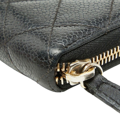 Chanel CC Logo Quilted Zip Around Wallet Black Caviar Leather